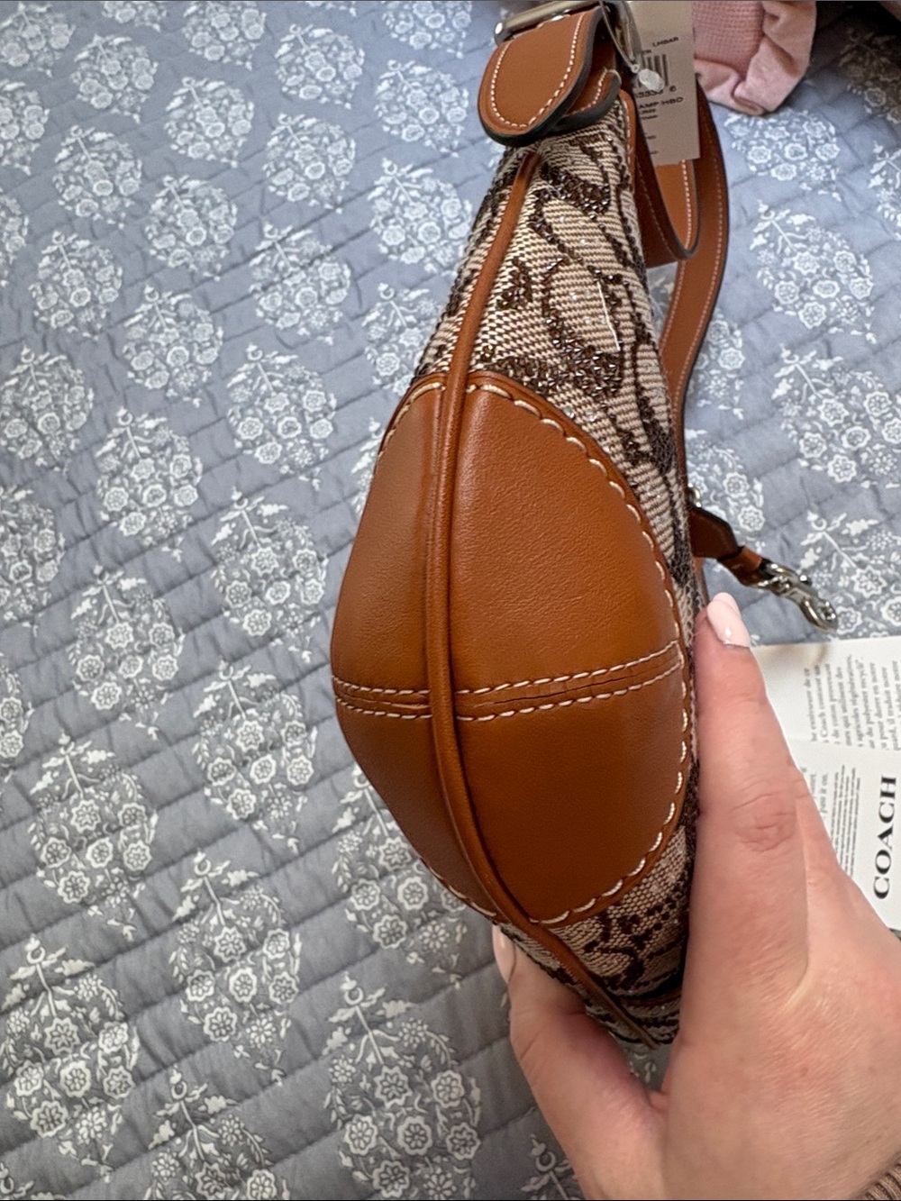 RARE NWT CRYSTAL Coach Brown Signature Canvas Hobo with Tan Leather Trim - Picture 6 of 8